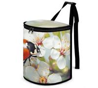 HETVBNS Butterfly Ladybug Flower Car Trash Can with Lid, Leakproof Hanging Automotive Trash Bin, Waterproof Garbage Storage Bag for Vehicles, RV, Bathroom, Office