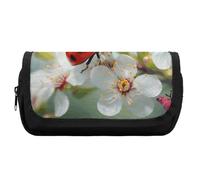 HETVBNS Butterfly Ladybug Flower Pencil Case Extra Large, Double Layer Pencil Pouch with Zipper, Portable Cosmetic Bags for Travel, Office Stationery Organizer for Women Men