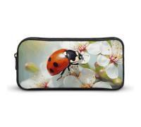 HETVBNS Butterfly Ladybug Flower Pencil Case Large Capacity Zipper Pouch, Durable Pencil Box Organizer, Portable Small Cosmetic Bag for Office, Travel