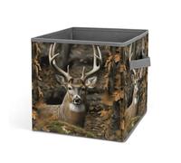 HETVBNS Camouflage Deer Storage Bins 10.6 Inch, Oxford Fabric Foldable Storage Cube Organizer Basket with Handles, Fabric Bins for Closet Shelves, Toys, Clothes, Books, Bedroom