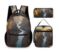 HETVBNS Canyon at Sunset Backpack Set 3 Piece, Durable Backpack Insulated Lunch Bag Portable Pencil Case for Men Women