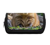 HETVBNS Capybara with Eyes Closed Pencil Case Extra Large, Double Layer Pencil Pouch with Zipper, Portable Cosmetic Bags for Travel, Office Stationery Organizer for Women Men