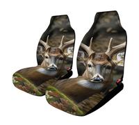 HETVBNS Car Seat Cover Breathable Camouflage Deer Car Front Seat Protector with Elastic Edge Auto Seats Cushions Cars Interior Accessories Fits SUV Sedan Van Truck 2PCS