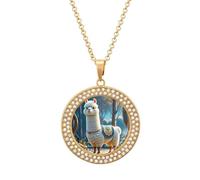 HETVBNS - Cartoon alpaca pendant necklace, round alloy pendant with diamond, elegant pendant necklace for women men, Una talla, Metal, Alloy.