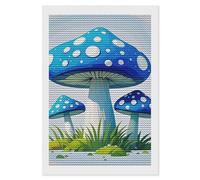 HETVBNS Cartoon Blue Mushroom Diamond Painting Kits for Adults, Full Round Drill DIY Diamond Art for Beginners, 5D Gem Art and Crafts for Home Wall Decor 8"x12"
