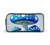 HETVBNS Cartoon Blue Mushroom Pencil Case Large Capacity, Durable Pencil Pouch Portable Small Cosmetic Bag with Metal Zipper, Simple Makeup Pouch Aesthetic Toiletry Bag for Travel Office