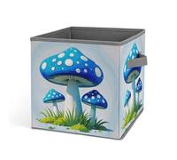 HETVBNS Cartoon Blue Mushroom Storage Bins 10.6 Inch, Oxford Fabric Foldable Storage Cube Organizer Basket with Handles, Fabric Bins for Closet Shelves, Toys, Clothes, Books, Bedroom