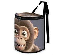 HETVBNS Cartoon Brown Monkey Car Trash Can with Lid, Leakproof Hanging Automotive Trash Bin, Waterproof Garbage Storage Bag for Vehicles, RV, Bathroom, Office