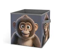 HETVBNS Cartoon Brown Monkey Storage Bins 10.6 Inch, Oxford Fabric Foldable Storage Cube Organizer Basket with Handles, Fabric Bins for Closet Shelves, Toys, Clothes, Books, Bedroom