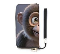 HETVBNS Cartoon Brown Monkey Wallet, Elegant Wristlet Wallet with Multi-Card Slots, PU Leather Long Purse for Women, Men