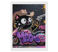 HETVBNS Cartoon Cat Riding Motorcycle Diamond Painting Kits for Adults, Full Round Drill DIY Diamond Art for Beginners, 5D Gem Art and Crafts for Home Wall Decor 12"x16"