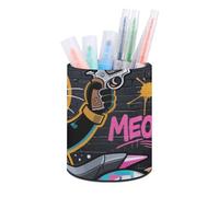 HETVBNS Cartoon Cat Riding Motorcycle Pen Holder for Desk PU Leather Round Desk Organizer Multifunctional Makeup Brush Storage Aesthetic Desktop Supplies Stylish Pencil Holder for Office & Home