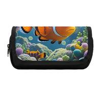 HETVBNS Cartoon Clown Fish Pencil Case Extra Large, Double Layer Pencil Pouch with Zipper, Portable Cosmetic Bags for Travel, Office Stationery Organizer for Women Men