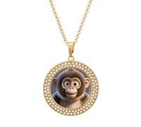 HETVBNS - Cartoon Coffee Monkey Necklace, Alloy Round Pendant with Diamond, Elegant Pendant Necklace for Women Men, Una talla, Metal, Alloy.