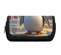 HETVBNS Cartoon Cute Penguin Pencil Case Extra Large, Double Layer Pencil Pouch with Zipper, Portable Cosmetic Bags for Travel, Office Stationery Organizer for Women Men