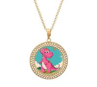 HETVBNS - Cartoon Dinosaur Design Necklace, Alloy Round Pendant with Diamond, Elegant Pendant Necklace for Women Men, Una talla, Metal, Alloy.