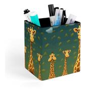 HETVBNS Cartoon Giraffe Pen Holder for Desk - PU Leather Square Desk Organizer Travel Makeup Brush Storage Stylish Pencil Holder Desktop Stationery Organizer for Office & Home