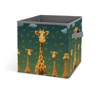HETVBNS Cartoon Giraffe Storage Bins 10.6 Inch, Oxford Fabric Foldable Storage Cube Organizer Basket with Handles, Fabric Bins for Closet Shelves, Toys, Clothes, Books, Bedroom