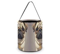 HETVBNS Cartoon Pug Candy Bag Halloween Trick Or Treat Bucket 7.9x8.3in, Reusable Gift Bags for Party Holiday Wedding