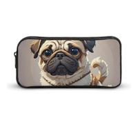 HETVBNS Cartoon Pug Pencil Case Large Capacity Zipper Pouch, Durable Pencil Box Organizer, Portable Small Cosmetic Bag for Office, Travel