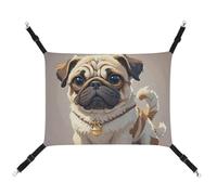 HETVBNS Cartoon Pug Pet Hammock for Cats & Dogs, Soft Breathable Canvas Hanging Hammock with Adjustable Straps, Comfortable & Durable Hanging Bed for Small to Medium Pets