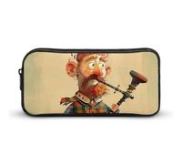 HETVBNS Cartoon Scottish Bagpipe Pencil Case Large Capacity, Durable Pencil Pouch Portable Small Cosmetic Bag with Metal Zipper, Simple Makeup Pouch Aesthetic Toiletry Bag for Travel Office