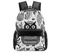 HETVBNS Casual Laptop Backpack for Women Men - 16.5 Inch Large Capacity Daypack Retro Aesthetic Rucksack Black And White Owl Backpack Personal Item Travel Bag for Work Outdoor Sports