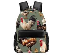 HETVBNS Casual Laptop Backpack for Women Men - 16.5 Inch Large Capacity Daypack Retro Aesthetic Rucksack Chicken And Rooster Print Backpack Personal Item Travel Bag for Work Outdoor Sports