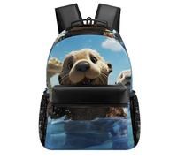 HETVBNS Casual Laptop Backpack for Women Men - 16.5 Inch Large Capacity Daypack Retro Aesthetic Rucksack Lovely Sea Otter Print Backpack Personal Item Travel Bag for Work Outdoor Sports