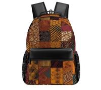 HETVBNS Casual Laptop Backpack for Women Men - 16.5 Inch Large Capacity Daypack Retro Aesthetic Rucksack African Style Patchwork Backpack Personal Item Travel Bag for Work Outdoor Sports