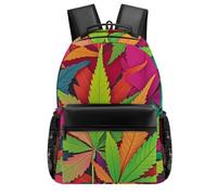 HETVBNS Casual Laptop Backpack for Women Men - 16.5 Inch Large Capacity Daypack Retro Aesthetic Rucksack MultiColor Leaf Weed Art Backpack Personal Item Travel Bag for Work Outdoor Sports