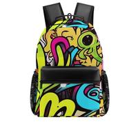 HETVBNS Casual Laptop Backpack for Women Men - 16.5 Inch Large Capacity Daypack Retro Aesthetic Rucksack Graffiti Drawing Backpack Personal Item Travel Bag for Work Outdoor Sports