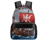 HETVBNS Casual Laptop Backpack for Women Men - 16.5 Inch Large Capacity Daypack Retro Aesthetic Rucksack Warships at Sea Backpack Personal Item Travel Bag for Work Outdoor Sports