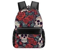 HETVBNS Casual Laptop Backpack for Women Men - 16.5 Inch Large Capacity Daypack Retro Aesthetic Rucksack Sugar Skulls And Red Roses Backpack Personal Item Travel Bag for Work Outdoor Sports