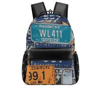 HETVBNS Casual Laptop Backpack for Women Men - 16.5 Inch Large Capacity Daypack Retro Aesthetic Rucksack License Plate Backpack Personal Item Travel Bag for Work Outdoor Sports