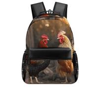 HETVBNS Casual Laptop Backpack for Women Men - 16.5 Inch Large Capacity Daypack Retro Aesthetic Rucksack Rooster And Chicken Backpack Personal Item Travel Bag for Work Outdoor Sports