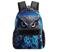 HETVBNS Casual Laptop Backpack for Women Men - 16.5 Inch Large Capacity Daypack Retro Aesthetic Rucksack Blue Owl Backpack Personal Item Travel Bag for Work Outdoor Sports