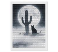 HETVBNS Cat Cactus Diamond Painting Kits for Adults, Full Round Drill DIY Diamond Art for Beginners, 5D Gem Art and Crafts for Home Wall Decor 12"x16"