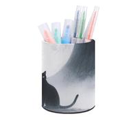 HETVBNS Cat Cactus Pen Holder for Desk PU Leather Round Desk Organizer Multifunctional Makeup Brush Storage Aesthetic Desktop Supplies Stylish Pencil Holder for Office & Home