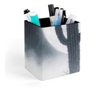 HETVBNS Cat Cactus Pen Holder for Desk - PU Leather Square Desk Organizer Travel Makeup Brush Storage Stylish Pencil Holder Desktop Stationery Organizer for Office & Home