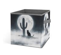 HETVBNS Cat Cactus Storage Bins 10.6 Inch, Oxford Fabric Foldable Storage Cube Organizer Basket with Handles, Fabric Bins for Closet Shelves, Toys, Clothes, Books, Bedroom