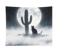 HETVBNS Cat Cactus Tapestry Wall Hanging - 50"x60" Aesthetic Tapestries Soft Polyester Wall Art Decor Large Tapestry for Bedroom Living Room Dorm Backdrop, Hanging Kit Included