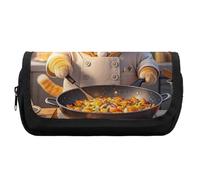 HETVBNS Cat Chef Pencil Case Extra Large, Double Layer Pencil Pouch with Zipper, Portable Cosmetic Bags for Travel, Office Stationery Organizer for Women Men