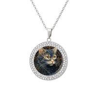 HETVBNS - Cat Drawing Necklace, Round Alloy Pendant with Diamond, Elegant Pendant Necklace for Women Men, Una talla, Metal, Alloy.