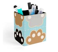 HETVBNS Cat Pawprints Pen Holder for Desk - PU Leather Square Desk Organizer Travel Makeup Brush Storage Stylish Pencil Holder Desktop Stationery Organizer for Office & Home