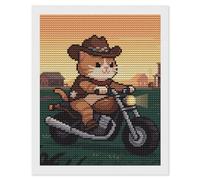 HETVBNS Cat Riding A Motorcycle Diamond Painting Kits for Adults, Full Round Drill DIY Diamond Art for Beginners, 5D Gem Art and Crafts for Home Wall Decor 16"x20"
