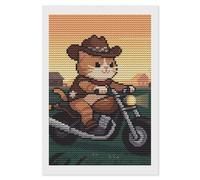 HETVBNS Cat Riding A Motorcycle Diamond Painting Kits for Adults, Full Round Drill DIY Diamond Art for Beginners, 5D Gem Art and Crafts for Home Wall Decor 8"x12"