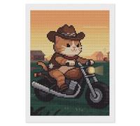 HETVBNS Cat Riding A Motorcycle Diamond Painting Kits for Adults, Full Round Drill DIY Diamond Art for Beginners, 5D Gem Art and Crafts for Home Wall Decor 12"x16"
