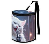 HETVBNS Cat Singer Car Trash Can with Lid, Leakproof Hanging Automotive Trash Bin, Waterproof Garbage Storage Bag for Vehicles, RV, Bathroom, Office