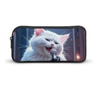 HETVBNS Cat Singer Pencil Case Large Capacity Zipper Pouch, Durable Pencil Box Organizer, Portable Small Cosmetic Bag for Office, Travel